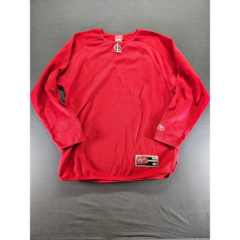 Rawlings Mens Red Mesh Long Sleeve Baseball Training Jersey LC Logo Size Medium